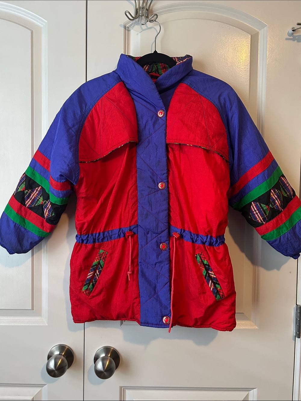 Vtg 80s Andy Johns Kids Red & Blue Colorblock Puffer Jacket